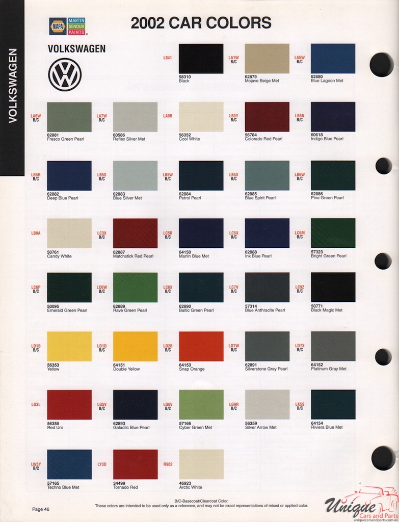 2002 Volkswagen Paint Charts Martin-Senour 1